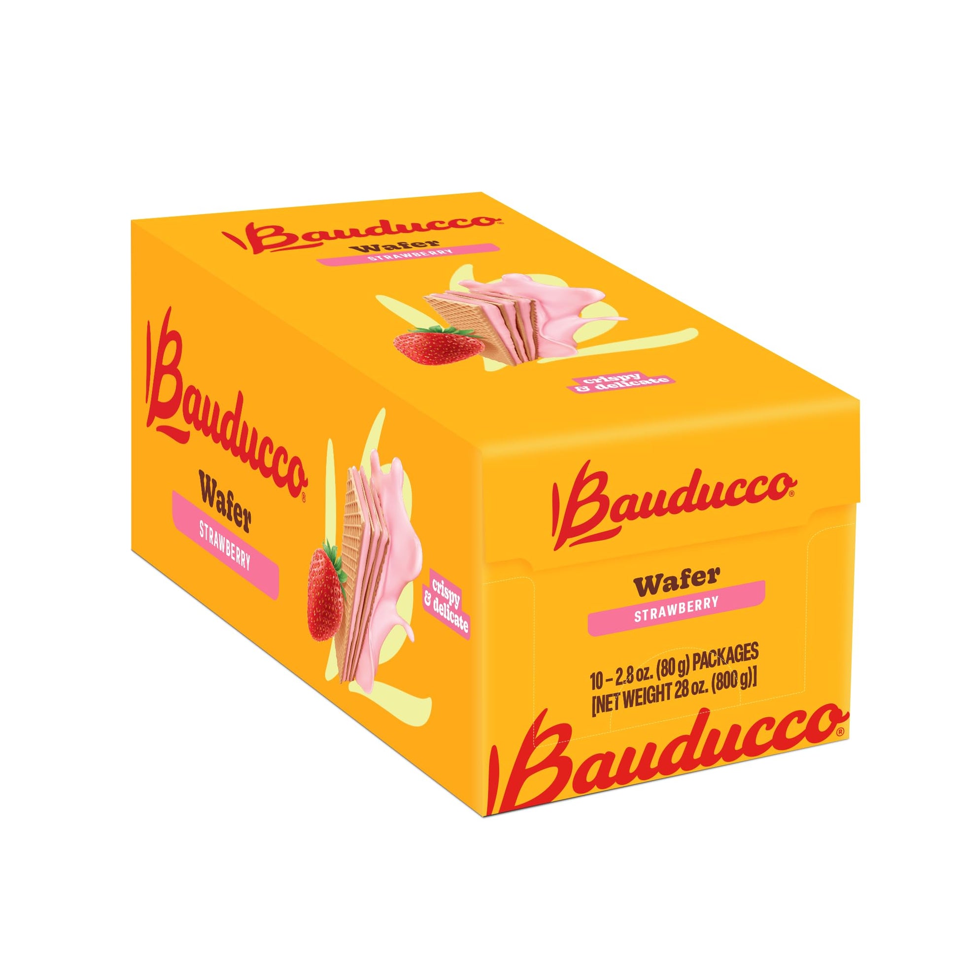 Bauducco Wafer Cookies, Strawberry, 28 oz (Pack of 10) - Crispy Layered Wafers with Rich Strawberry Cream Filling - Indulgent Sw