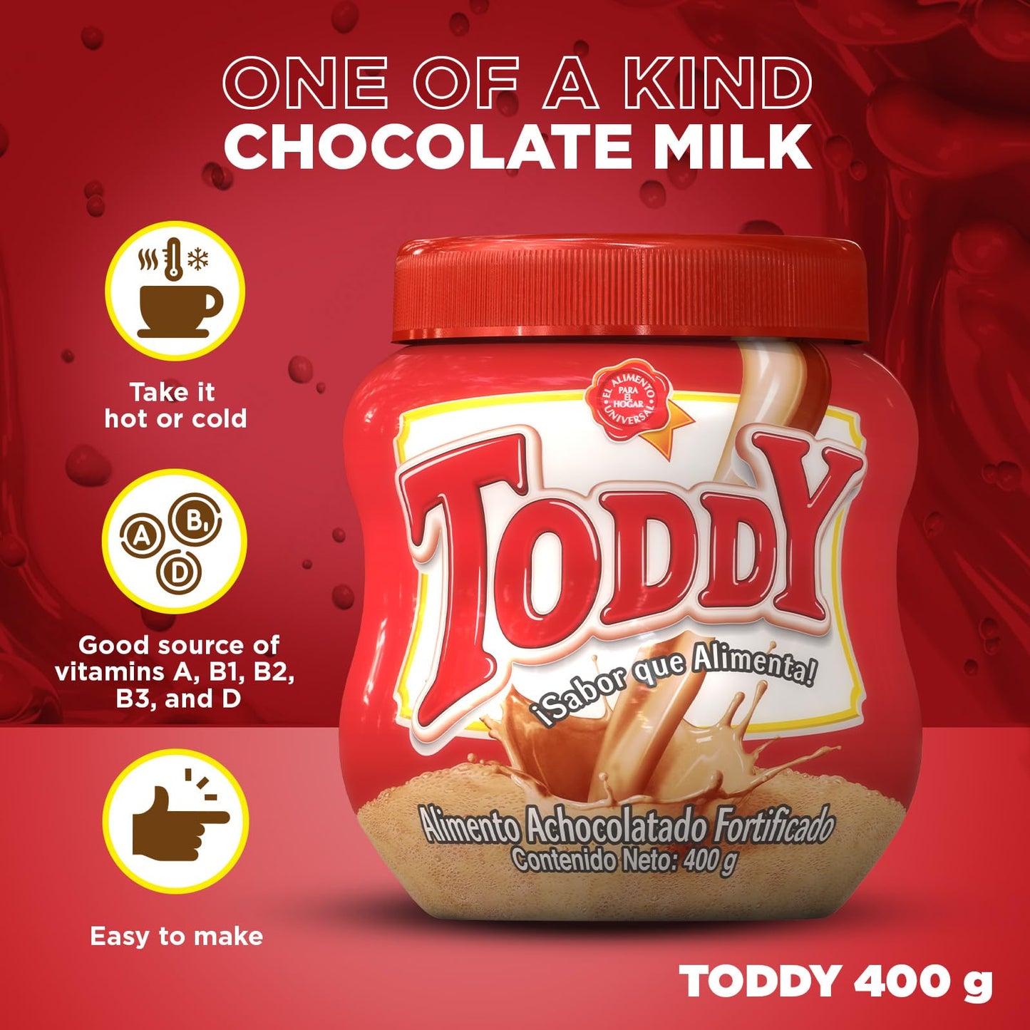 Toddy Chocolate Powder Drink Mix - Breakfast Shake With Vitamins And Proteins, Instant Hot And Cold Beverage For Kids & Adults,