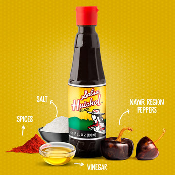 Salsa Huichol Negra - 12-Pack (6.42 oz Each) - Spicy-But-Tasty, Enhances the Flavor of Seafood, Fish, Tacos, and Cocktails - Mad