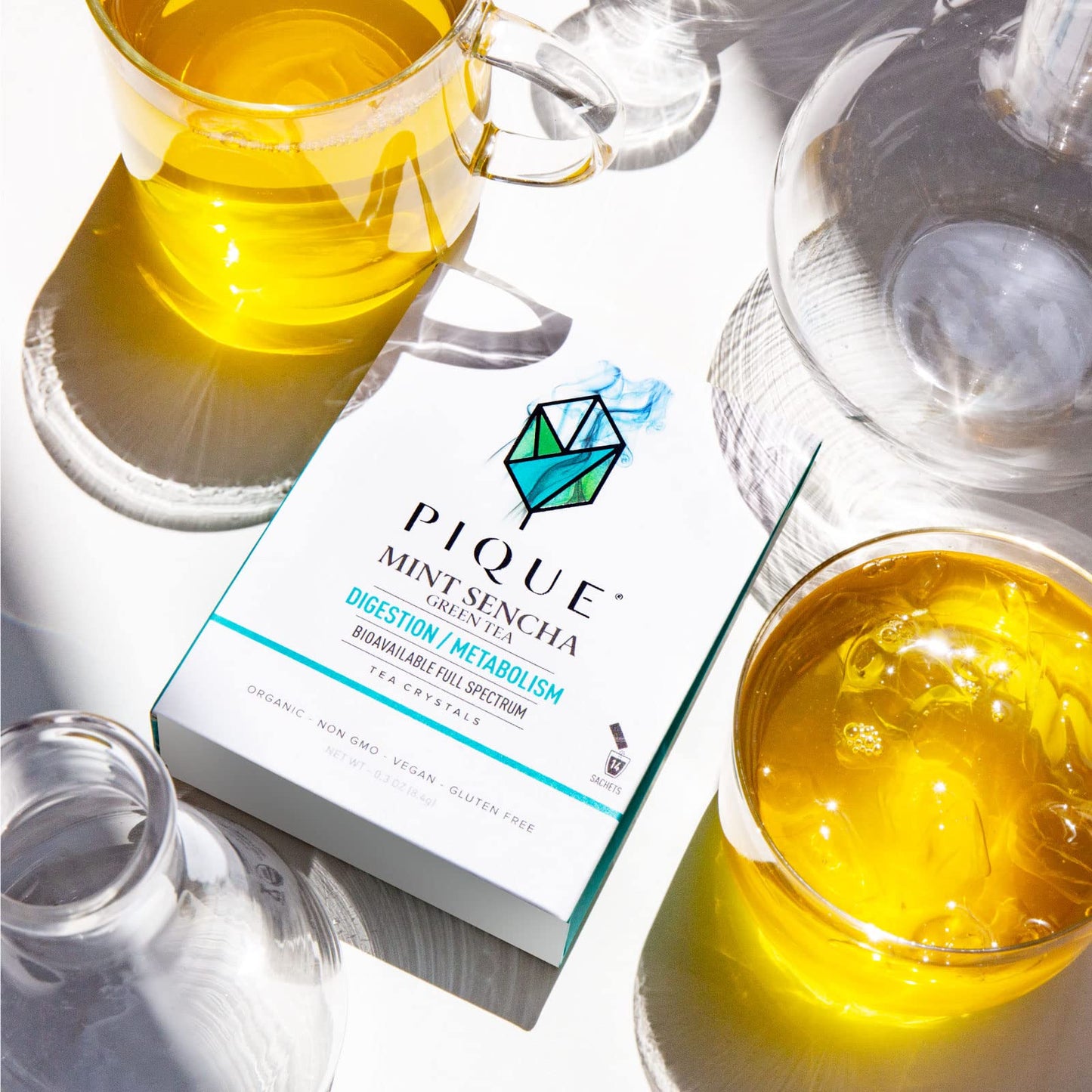 PIQUE Organic Mint Green Tea Crystals - Caffeinated Green Tea with Spearmint - 14 Single Serve Sticks (Pack of 1)