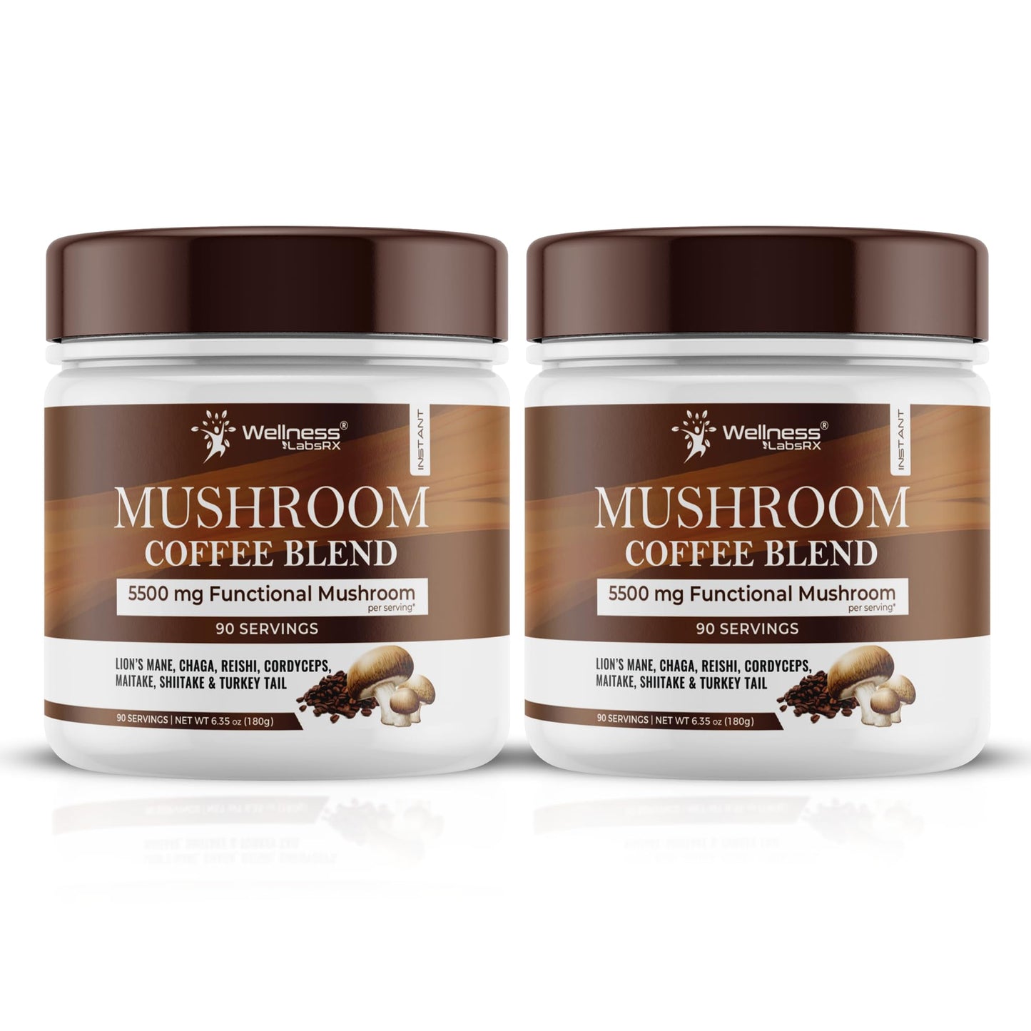 Mushroom Coffee 90 Servings Organic Mushrooms Instant Coffea Great Tasting Colombian Keto Coffee 7 Superfood Mishrooms Lions Mane Chaga Reishi Cordyceps Maitake Shiitake And Turkey Tail - Pack Of 2