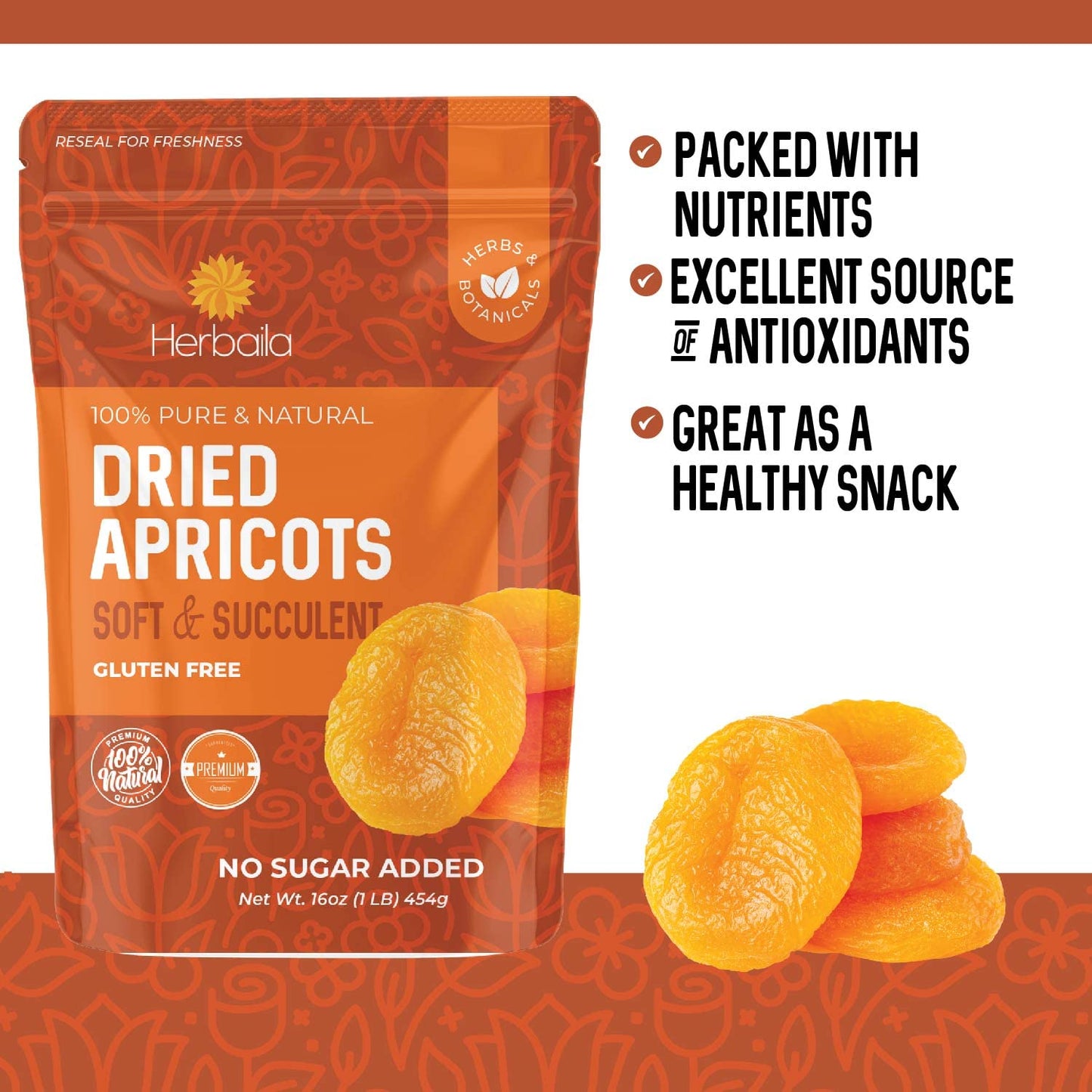 Dried Apricots No Sugar Added, 1 Pound. Dried Apricots Unsweetened, Turkish Apricots Dried Fruit, Dry Apricot Bulk, All Natural, Non-Gmo.