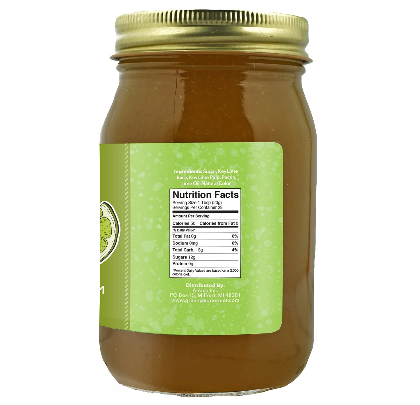 Green Jay Gourmet Key Lime Jam - All-Natural Lime Jam - Key Lime Pie Filling & Dessert Topping - Vegan, Gluten free - Contains N