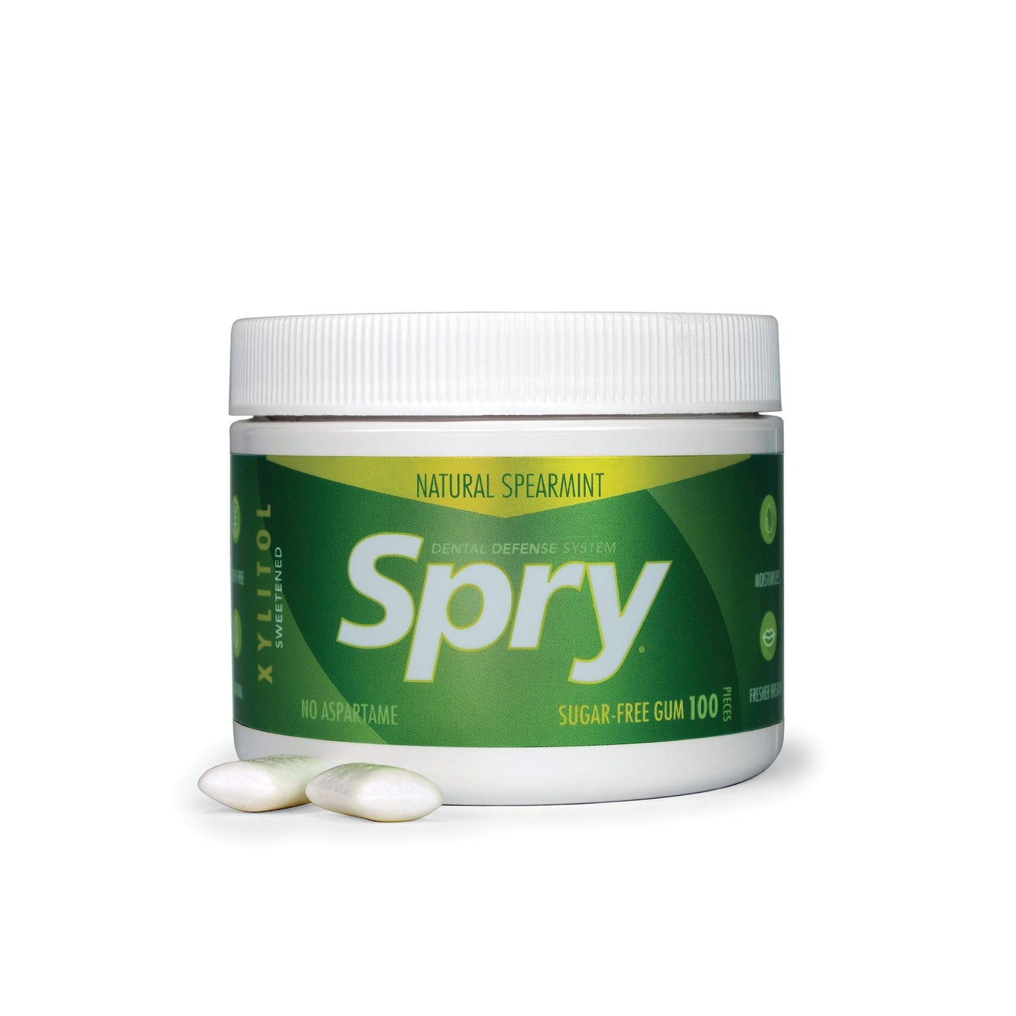 Spry Fresh Natural Xylitol Chewing Gum Dental Defense System Aspartame-Free Sugar Free Gum (Spearmint, 100 Count - Pack Of 2)