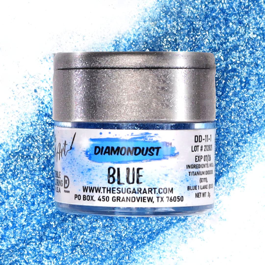 Blue Edible Glitter For Drinks, Cocktails, Cake Decorating, Strawberries, Chocolates & More | No Taste | 4G | 100% Food-Safe | Kosher, Vegan, Gluten & Nut Free | Diamondust By The Sugar Art