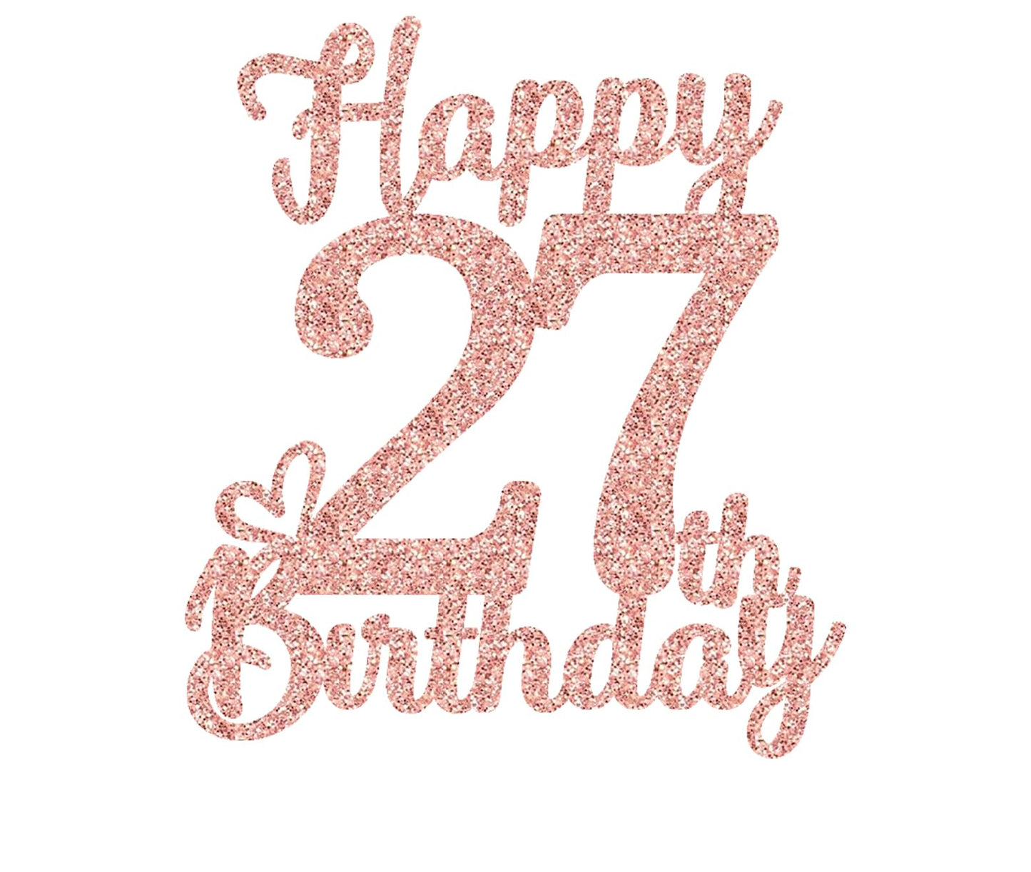 Veegood 27th Birthday Cake Topper - Rose Gold Glitter, Happy 27th Design