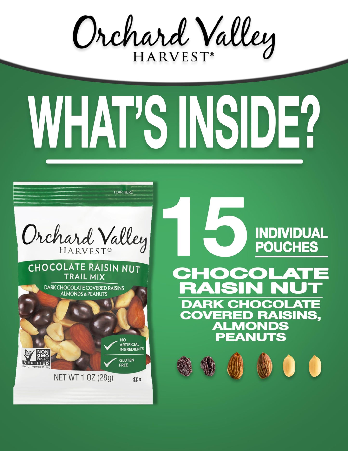 Orchard Valley Harvest Chocolate Raisin Nut Trail Mix, 1 Oz, 15 Ct