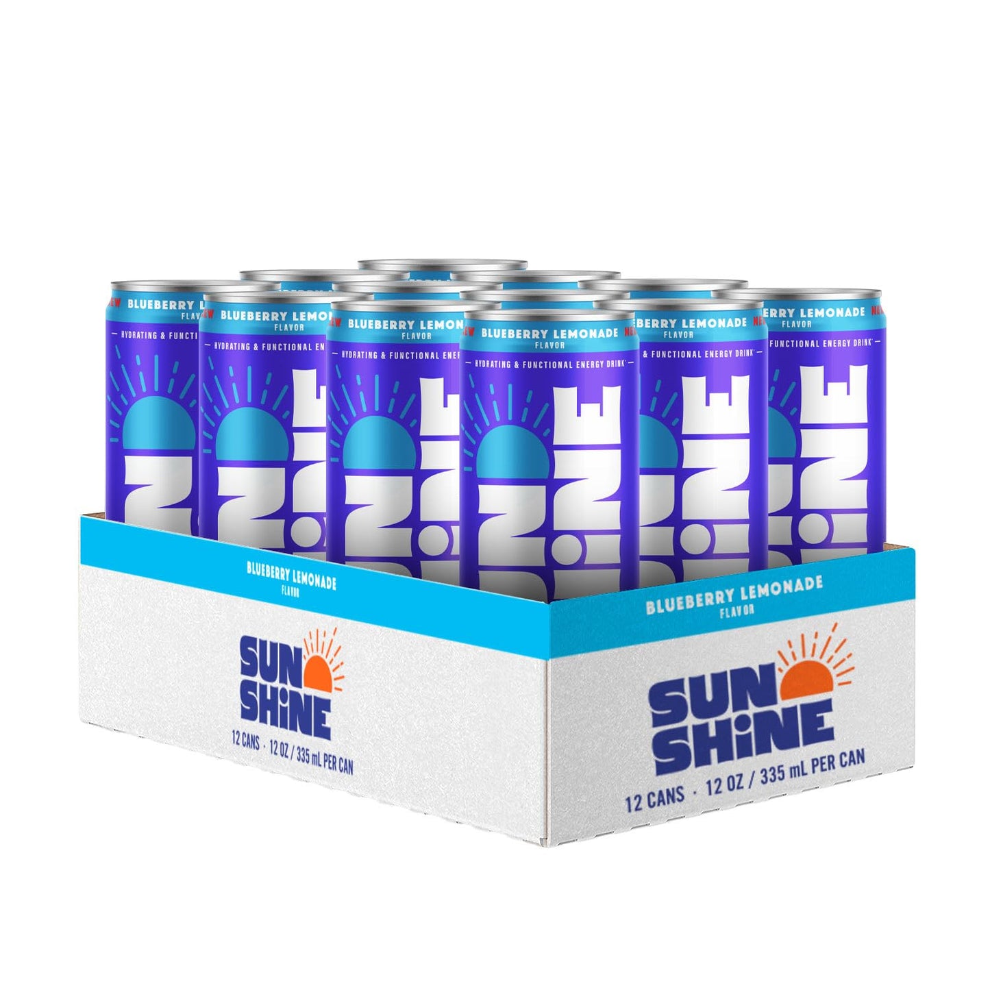 Legendary Sunshine Sparkling Energy Drink, Blueberry Lemonade, Caffeine Water, 12 Fl Oz, Pack of 12