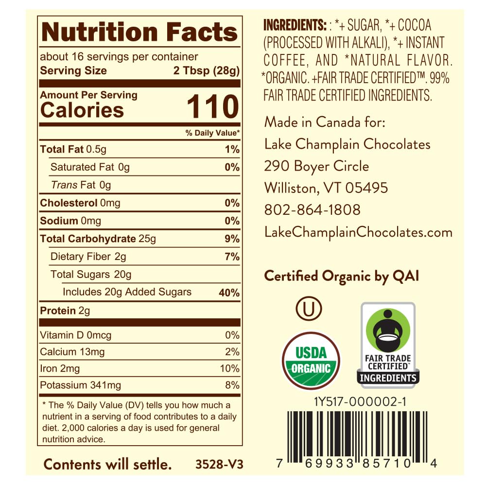 Lake Champlain Chocolates Mocha Hot Chocolate Mix Mixes Organic Mexican Coffee With Rich Cocoa - Case of 6 - 16 OZ(D0102H7AKTG.)