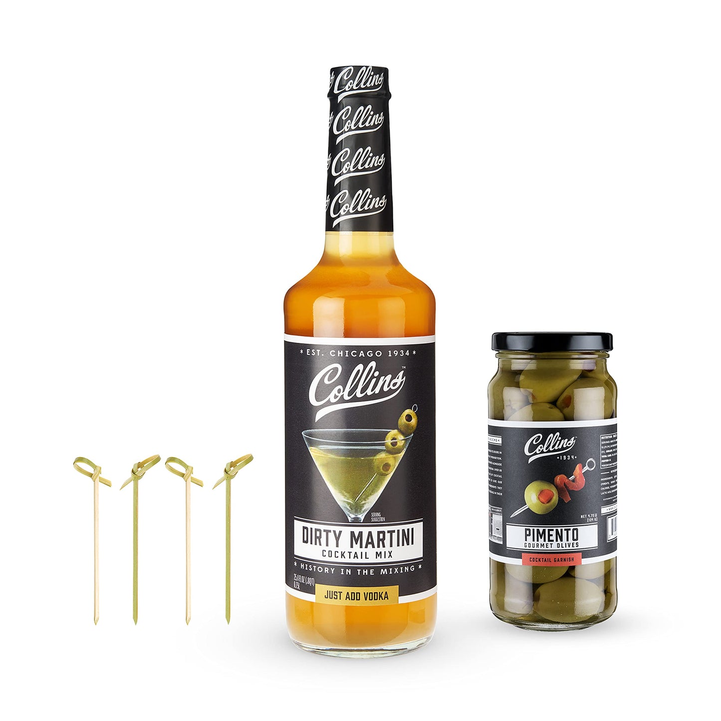 Collins Dirty Beverage-Style Kit Flavor Blend Mixed Flavor Mix Stuffed Gourmet Olives Drink Picks Olive Brine Mixer Set Of 3 Bar Accessories For Making Drinks