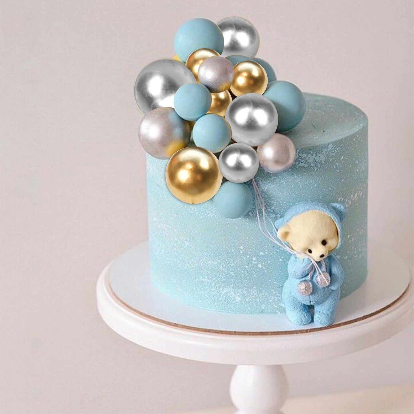 Rsstarxi Mini Balloon Cake Topper - 30 PCS Foam Ball Picks, Gold Silver Blue, for Baby Shower, Wedding, Birthday Party Decorations