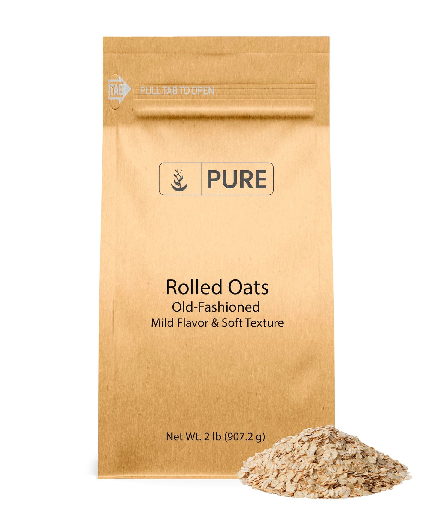 Pure Original Ingredients Rolled Oats (2 lb) Old Fashioned, Mild Flavor, Soft Texture, Resealable Packaging,