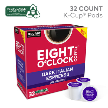 Eight O'Clock Coffee Dark Italian Espresso Coffee, Keurig Single Serve K-Cup Pods, Dark Roast, 32 Count
