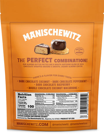Manischewitz Mehadrin Dark Chocolate Real Almond Butter Patties 5Oz, Gift Box, Heavenly Rich Chocolate Wrapped Around Smooth Cre