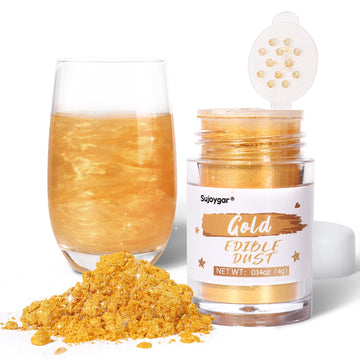Shimmer Gold Edible Glitter, Food Grade 4G Sujoygar, Edible Glitter For Drinks, Metallic Powder For Decorating, Cocktail, Cake,