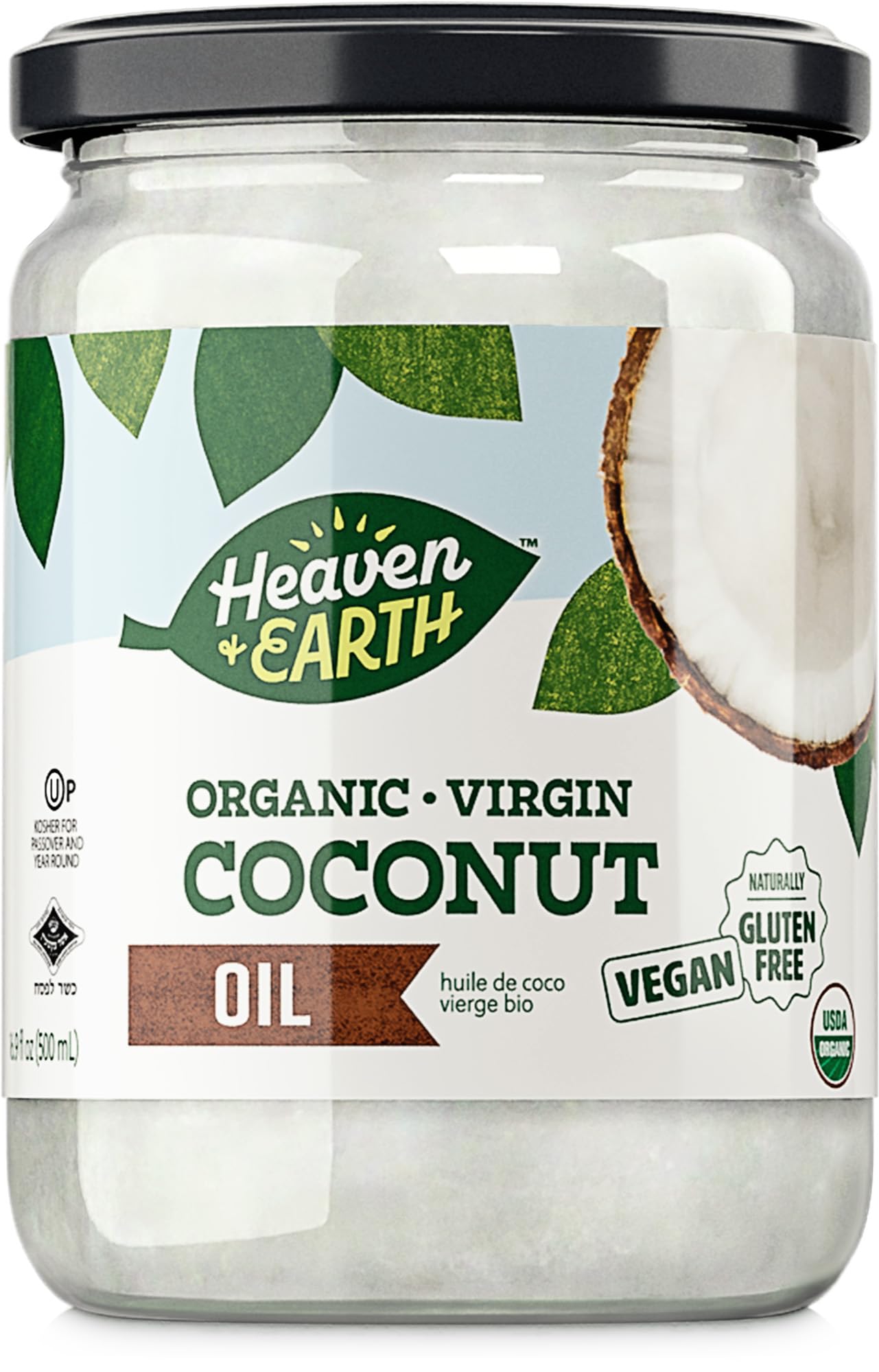 Heaven & Earth Usda Organic Unrefined Virflavor Blend Coconut Oil 16Oz | Glass Jar | Cold Pressed | Coconut Oil For Cooking Hair & Skin | Kosher