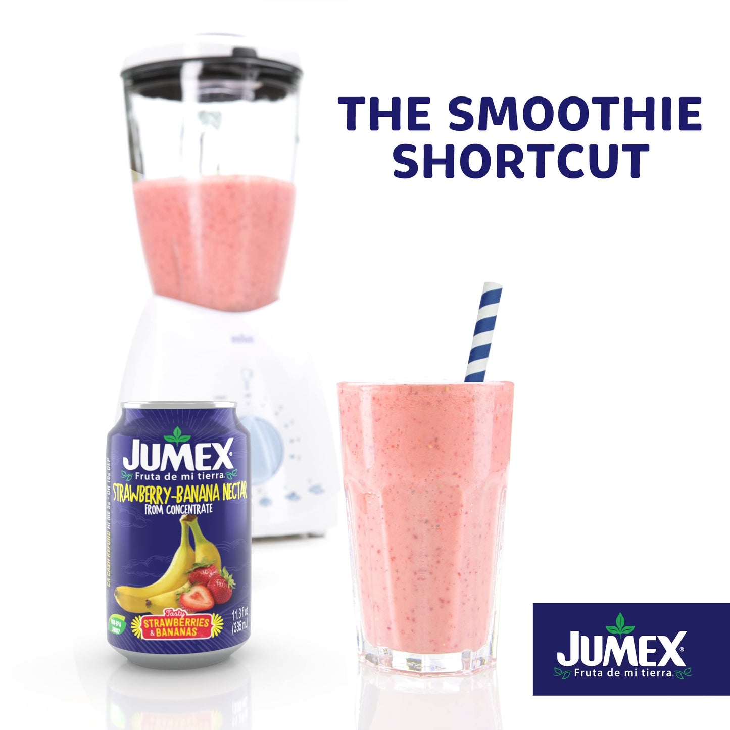 Jumex Strawberry Banana Nectar Juice - Made with Fresh Fruit Puree - Tropical Fruit Juice Concentrate for Smoothie Mix Cocktail Mixers & Kids Drinks & Beverages - 11.3oz 24 Pack Canned Drinks