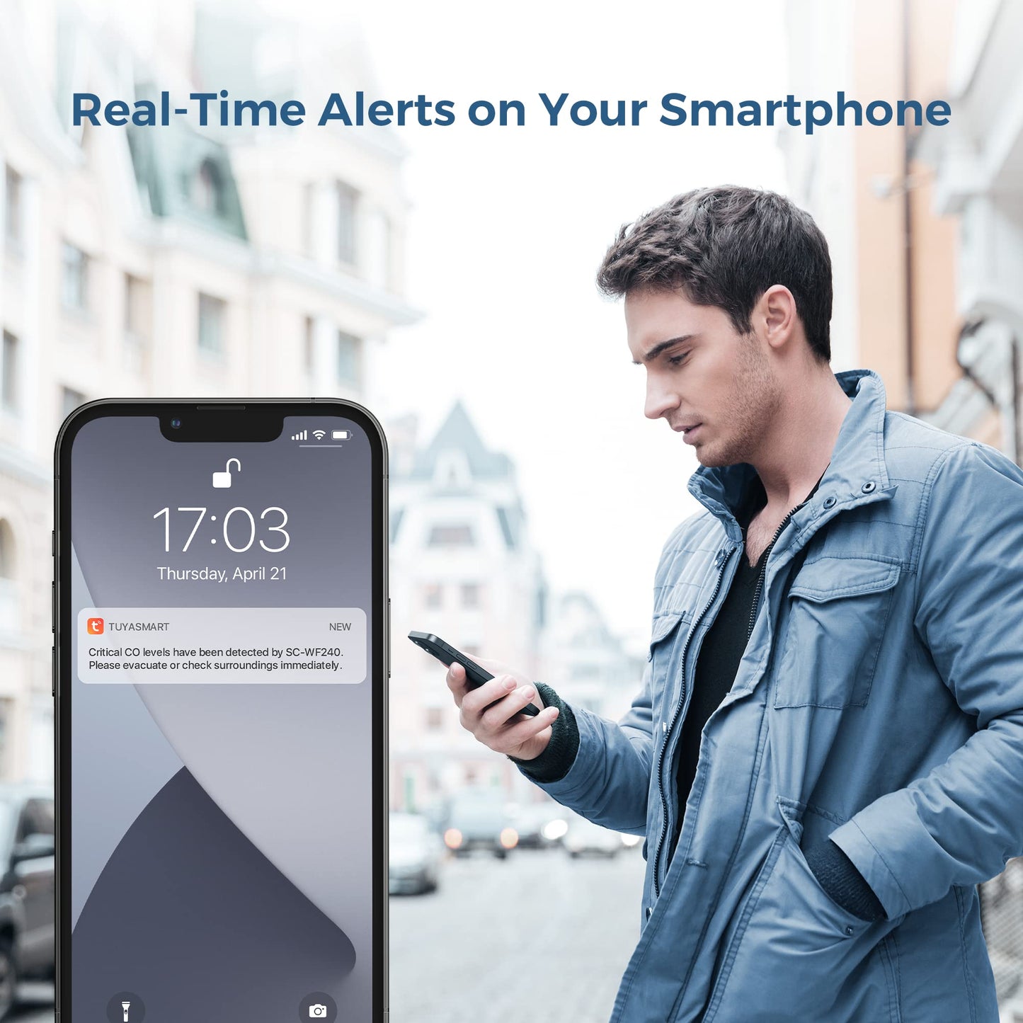 Aegislink Wi-Fi Combination Smoke And Carbon Monoxide Detector With Lcd Display & Replaceable Battery, Compatible With Tuyasmart