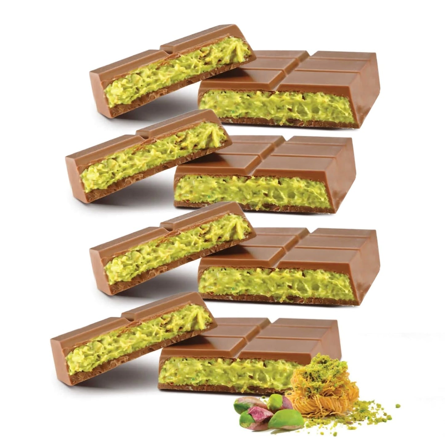 Dubai Chocolate Bar Pistachio Knafeh - Top-Grade Milk Chocolate With Roasted Pistachios & Crispy Knafeh Pistachio Cream Infused 3.17 Oz (3.17Oz X 4Pack)