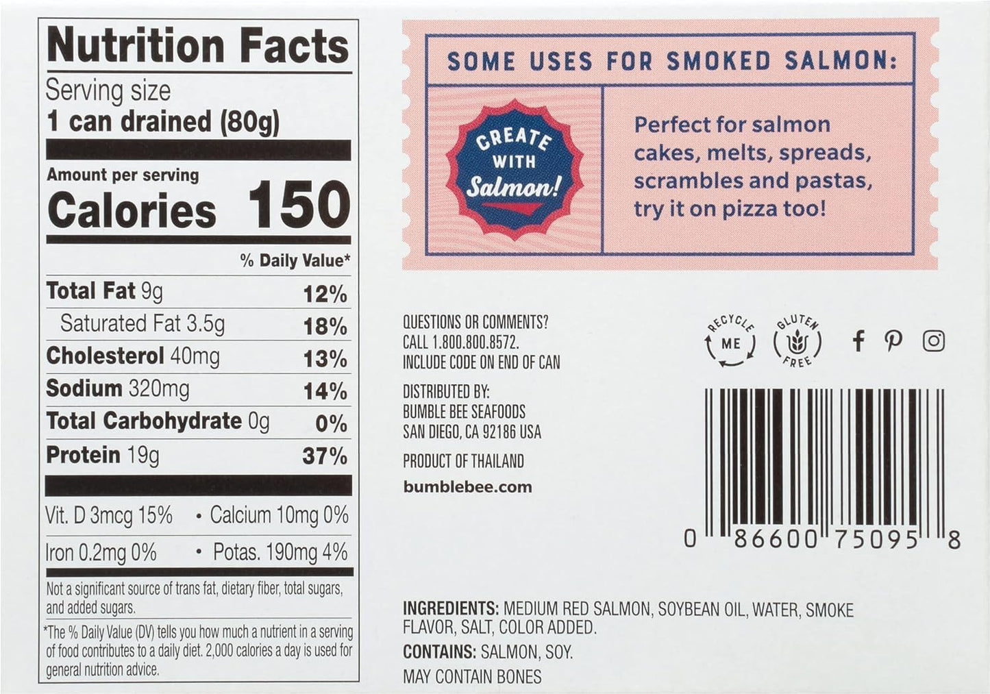 Bumble Bee Smoke Flavored Red Coho Salmon Fillets in Oil, 3.75 oz (Pack of 12) - 19g Protein - Skinless, Boneless - Great for Sn