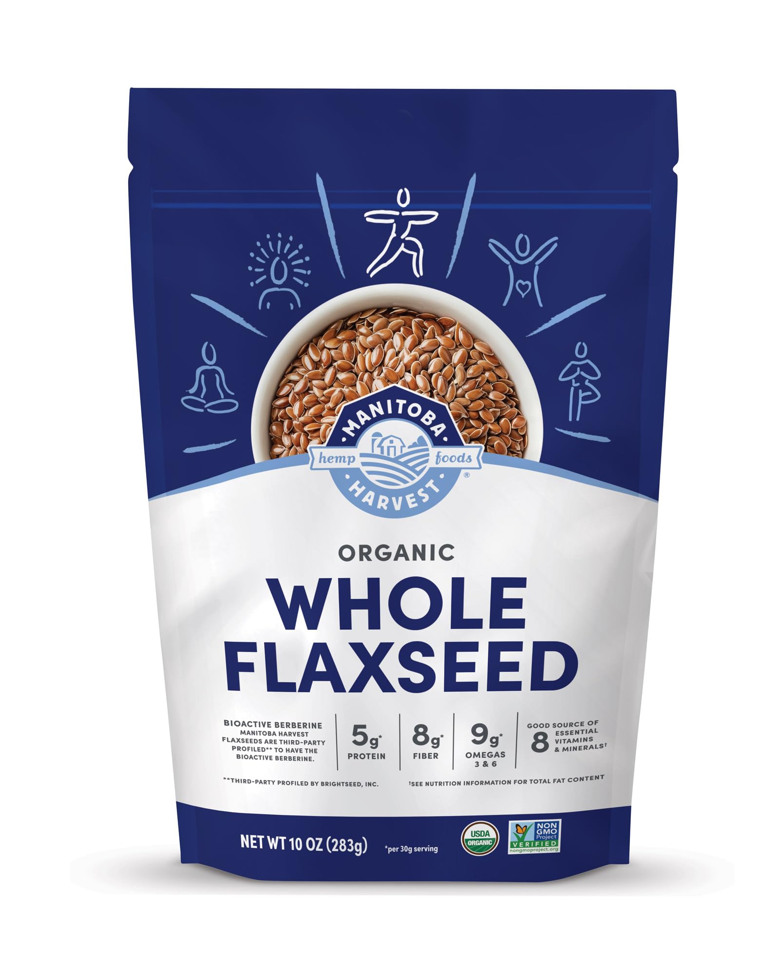 Manitoba Harvest Whole Organic Flaxseed, 5g Plant Based Protein and 9g Omegas 3 & 6 per 30g Serving - Perfect for Smoothies, Yog