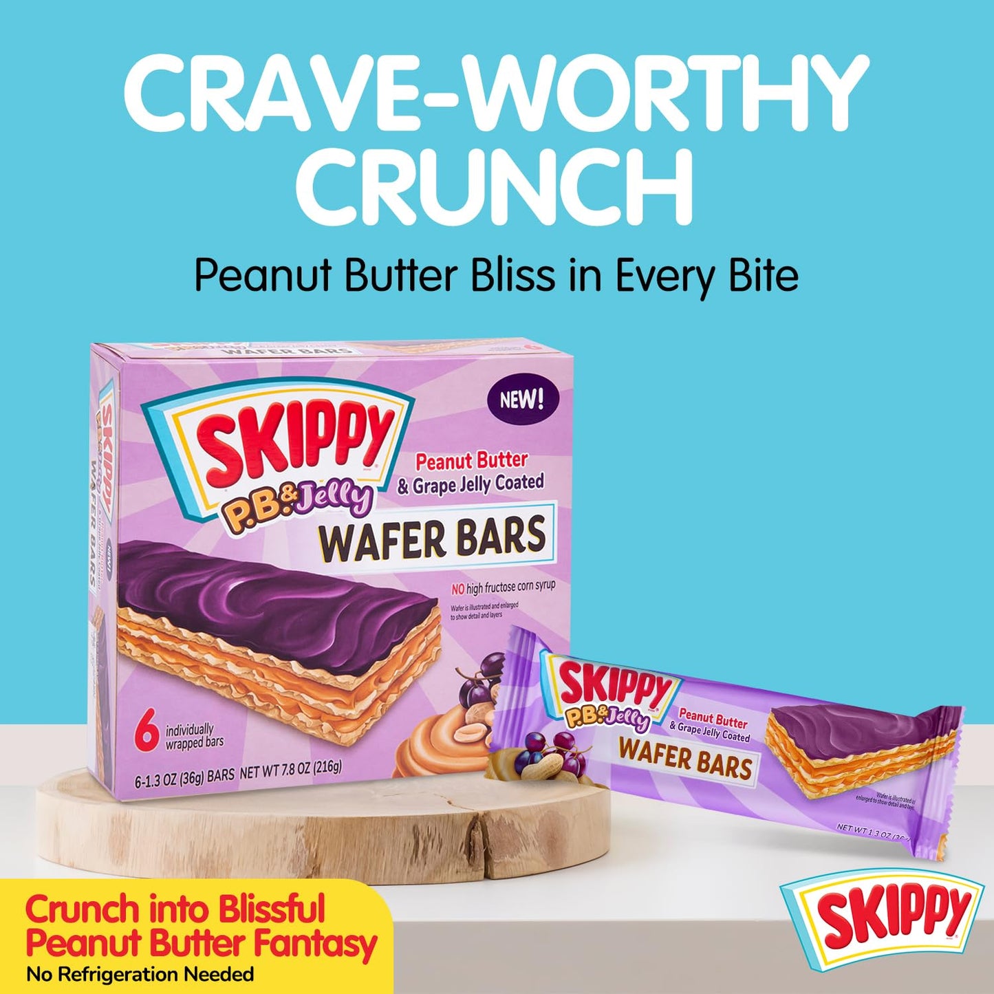Skippy P.B. & Jelly Peanut Butter And Grape Jelly Coated Wafer Bars, 1.3 Oz, 6 Ct (36G)/Bar
