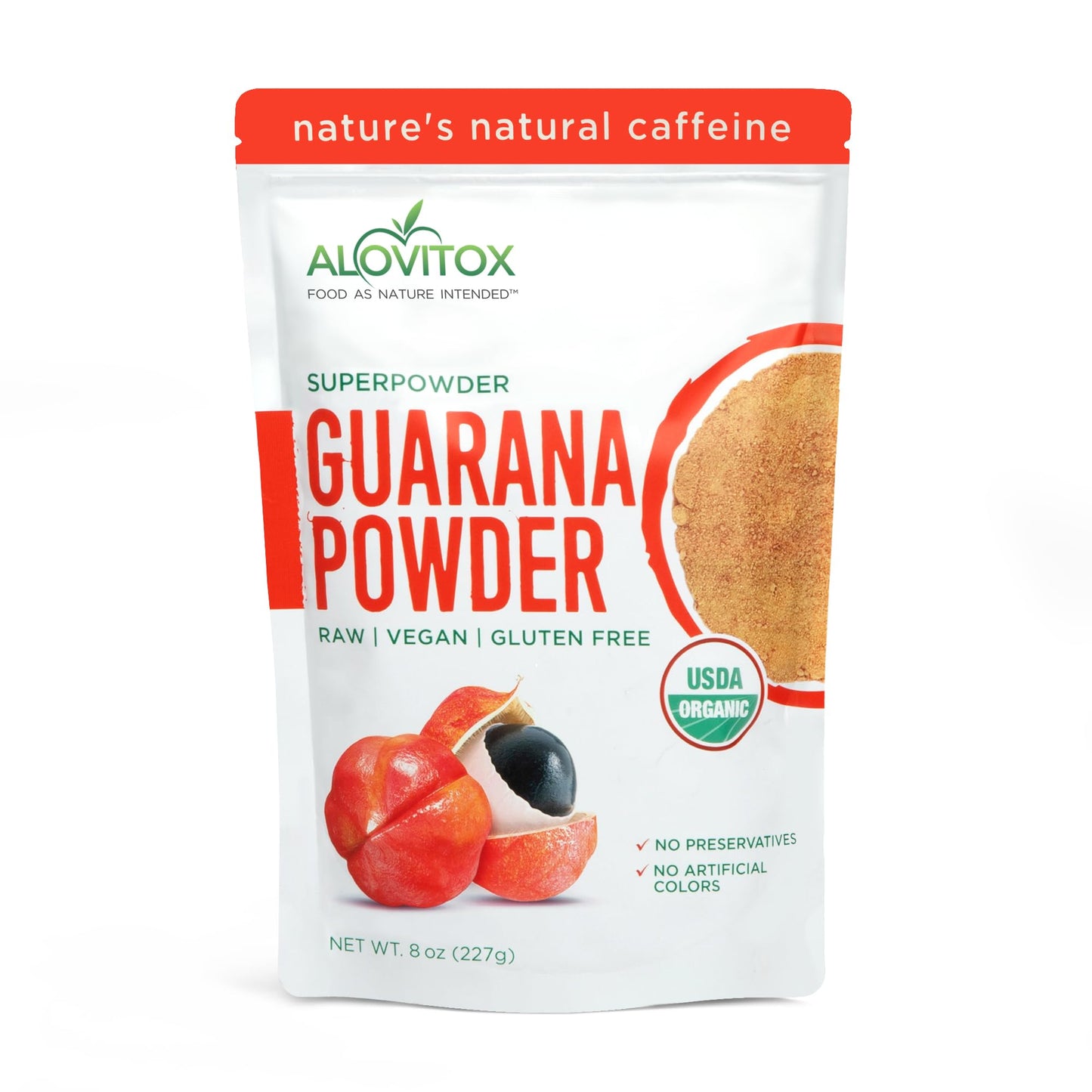 Alovitox Organic Guarana Seed Powder | Raw Guarana Seed Extract Vegan Non-Gmo & Gluten-Free (Superfood 65Mg Of Natural Energy Blend Per Serving) 8Oz/113 Servings