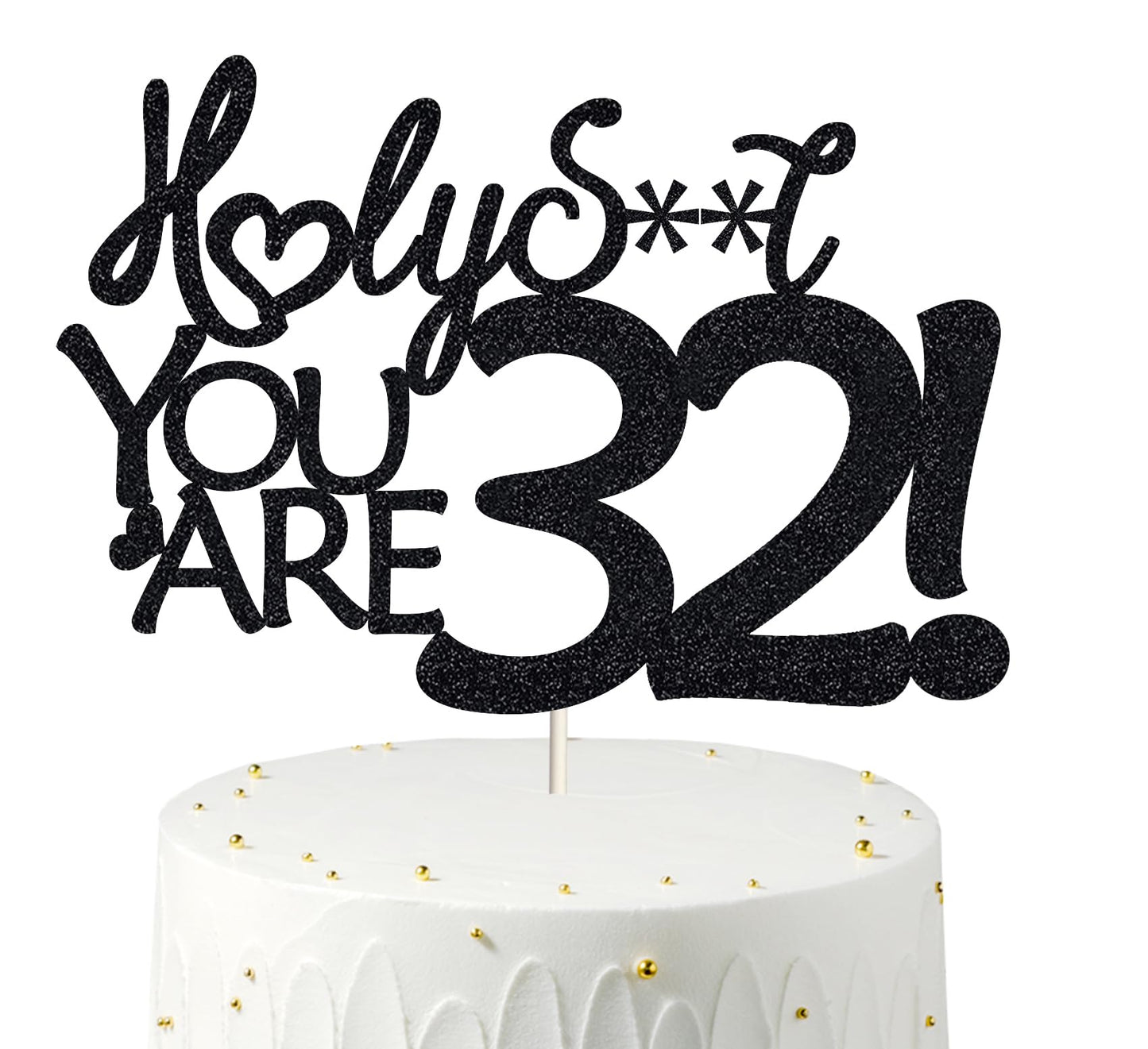 Veegood Happy 32Nd Birthday Cake Topper 32 Birthday Cake Toppers-Black Glitter Funny 32Nd Cake Topper For Men 32 Cake Topper For Women 32Nd Birthday Decorations 32Nd Birthday Cake Topper Thirty Two