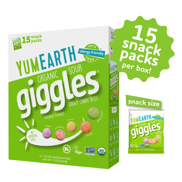 YumEarth Organic Sour Giggles Chewy Candy - Allergy Friendly, No Artificial Dyes, Non GMO, Gluten Free, Sour Fruit Flavored, Veg