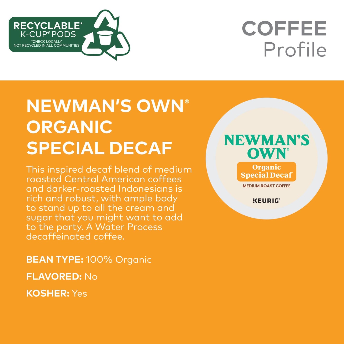 Newmans Own Organics Special Blend Decaf Coffee K-Cup Pods, Medium Roast, 72 Count, 12 Count (Pack of 6)