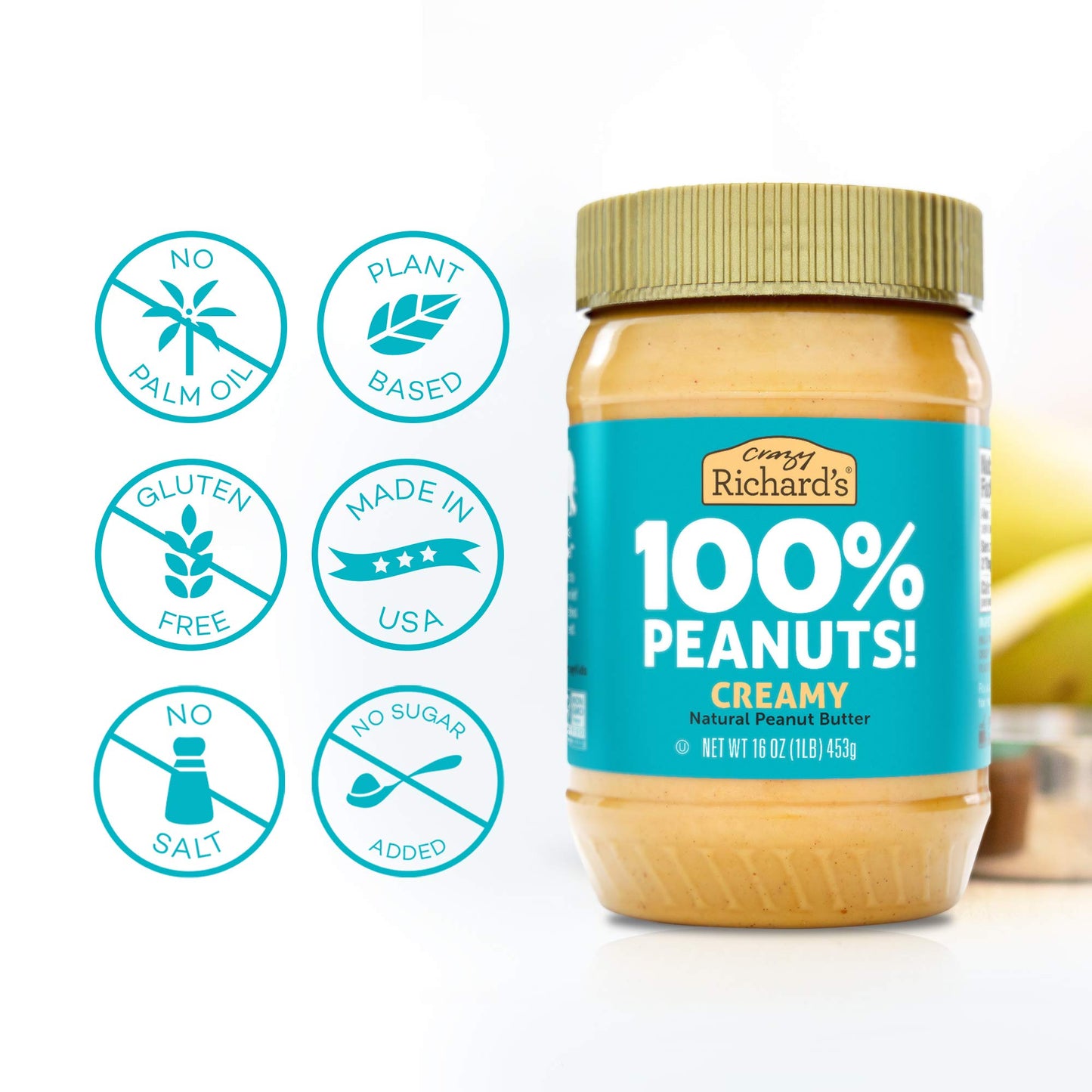 Crazy Richards 100% All-Natural Creamy Peanut Butter, No Added Sugar Peanut Butter Non-GMO, Vegan (16 Ounce (Pack of 1))