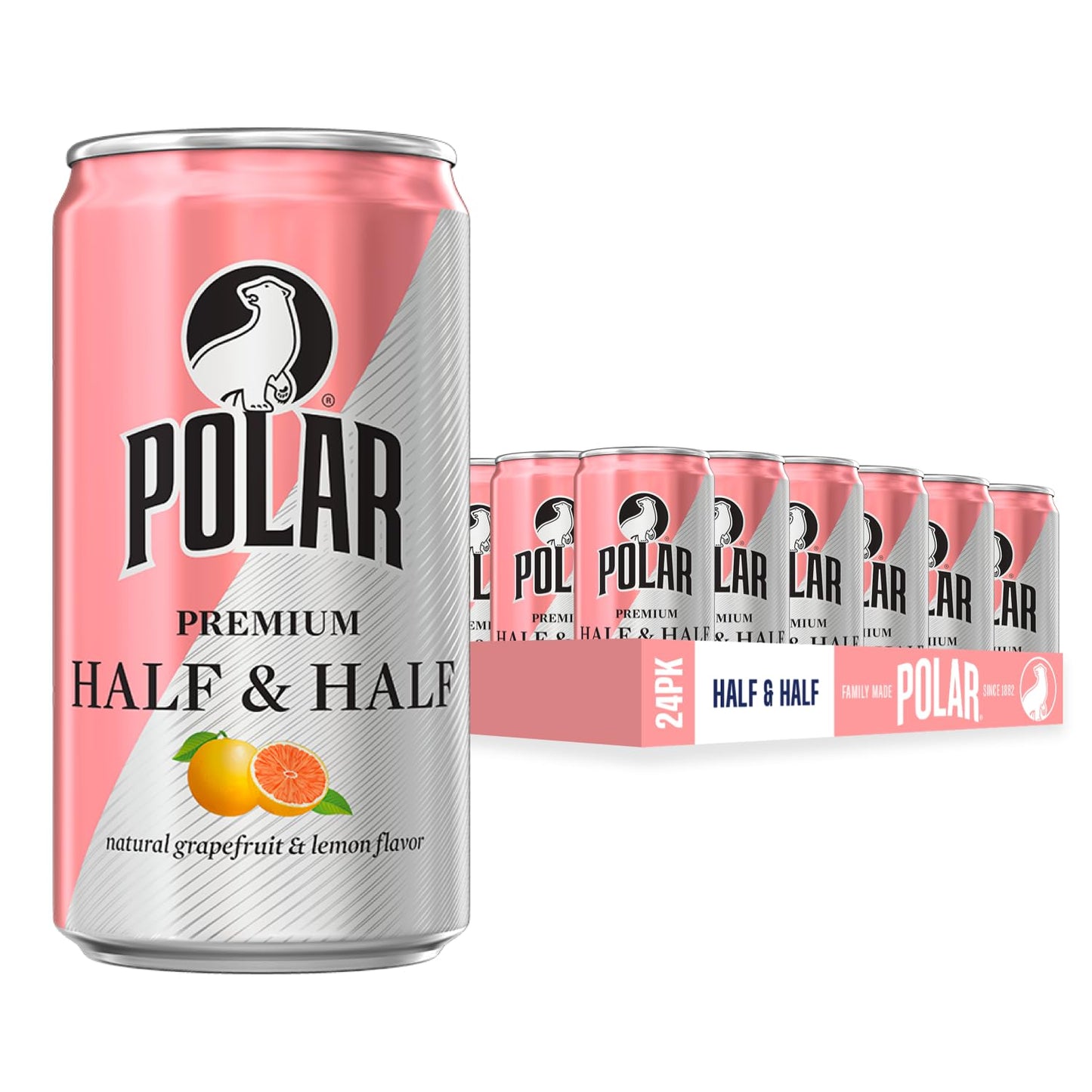Polar Half And Half (Grapefruit & Lemon) - 24Pk 7.5Oz Cans | Perfect Blend Of Refreshing Citrus | Versatile Mixer For Mixed Flavors And Mocktails