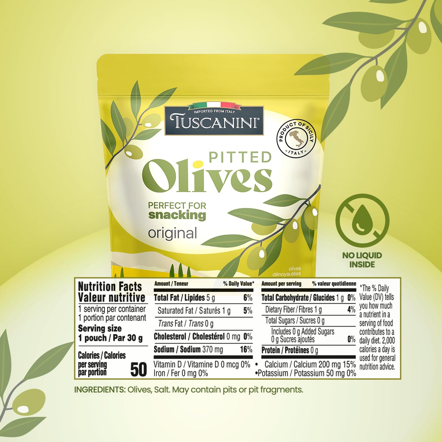 Tuscanini Italian Pitted Snack Olives, 1 Oz (10 Pack) | Convenient Olive Pouches For Snacking | No Oil | Gluten Free, Vegan, Ket