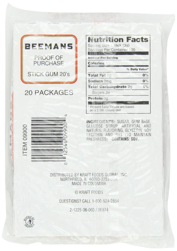 Beemans 5 Piece Chewing Gum, 20 Count