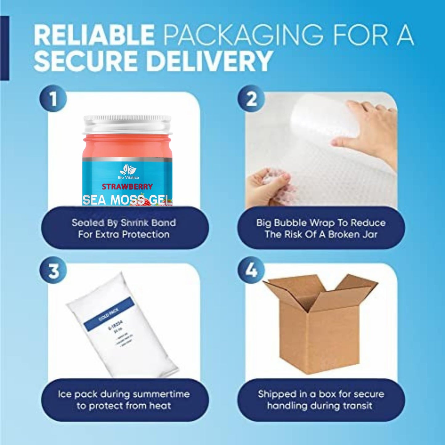 BIO VITALICA Sea Moss Gel - Organic Irish Sea Moss Superfood - 12 Ounce - Strawberry Flavor