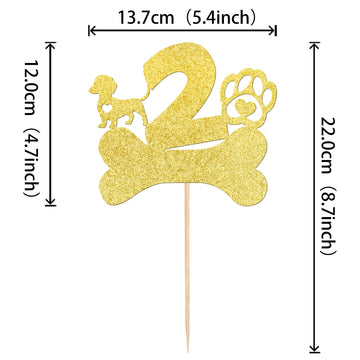 1 Pcs 2Nd Birthday Cake Topper With Gold Glitter Dog Paw Two Years Old Birthday Puppy Dog Bone Cake Pick For Let'S Pawty Baby Sh