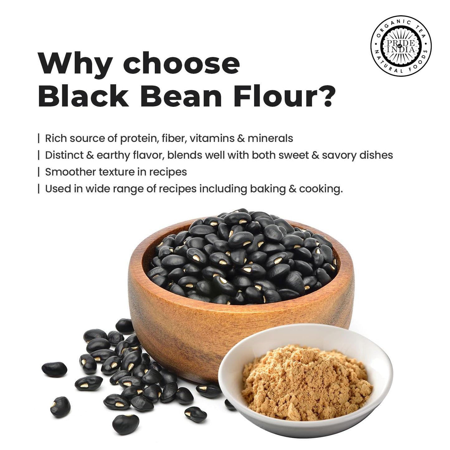 Pride Of India- Black Bean Flour 1 Lbs (454 Gm) Rich Earthy Taste Freshly Milled In Small Batches | Ideal For Cakes Gravies Noodles Smoothies Custard | Vegan, Gluten-Free