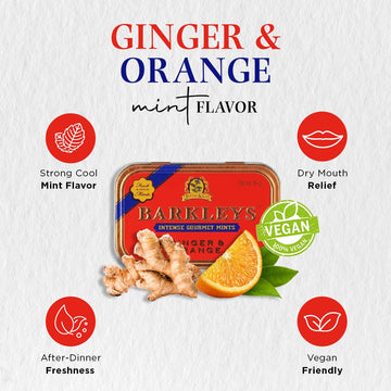 Barkleys Gourmet Ginger Mints & Orange Mints, Breath Mints - Strong Ginger & Orange Flavor For Party, After Dinner, Wedding, Veg