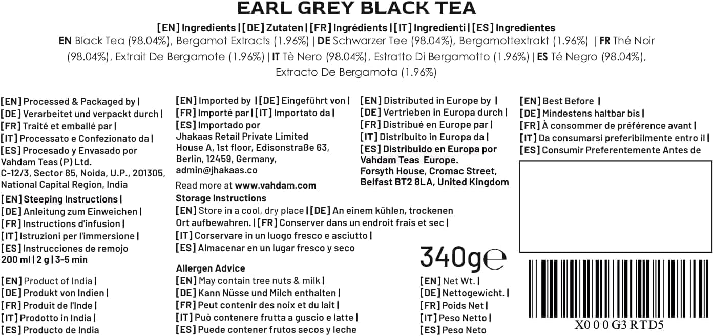 Vahdam, Earl Grey Tea Loose Leaf 170+ Cups (340G/12Oz) Citrusy & Delicious Black Tea Blended With 100% Natural Oil Of Bergamot | Brew Hot/Iced Tea