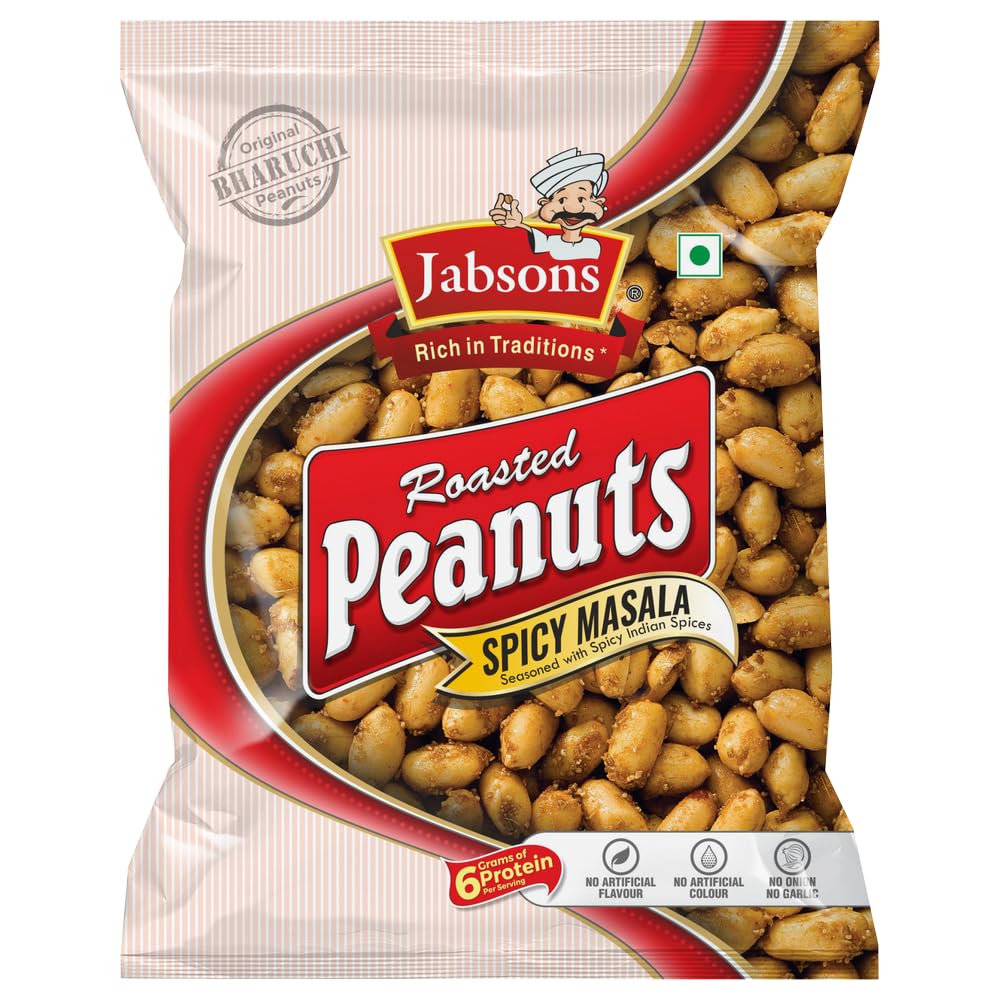 Jabsons Roasted Peanut Spicy Masala - 140Gm |Jumbo Bharuchi Flavoured Peanuts| Top-Grade Roasted Moongfali |Ready To Eat Healthy Snacks|Anytime Snack|Gluten Free|Spicy Masala Flavour
