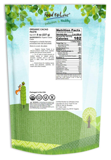 Food To Live Organic Cacao Paste Wafers, 8 Ounces - Non-Gmo Cacao Liquor, Wafers And Bars, Pure, Unfiltered, Unrefined, Keto, Vegan, Bulk, Rich In Dietary Fiber, Copper, And Manganese, Sirtfood