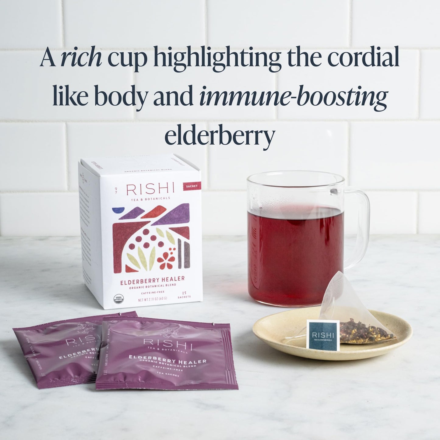 Rishi Tea Elderberry Healer Herbal Tea - Organic, Caffeine Free - 15 Count (Pack of 6)