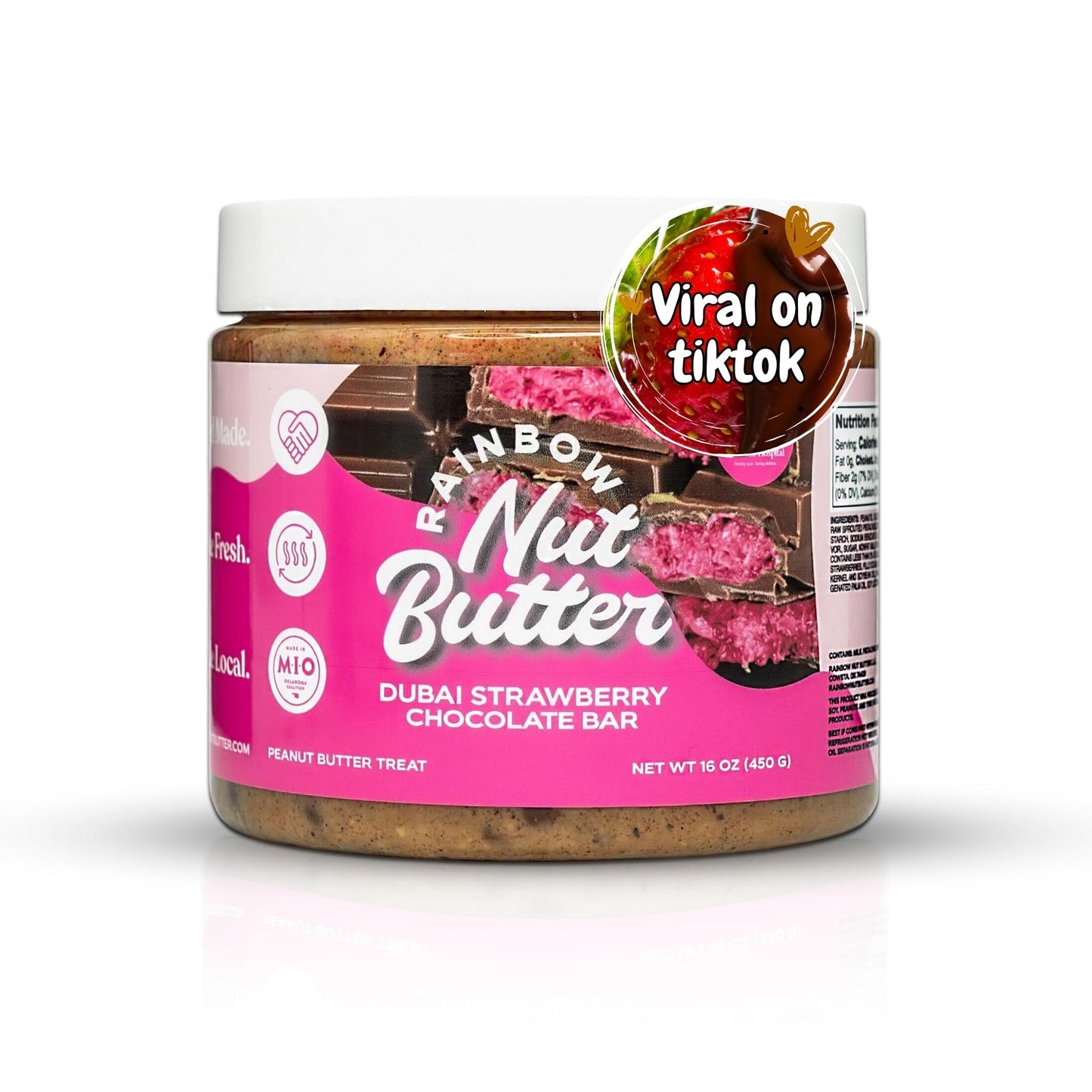 Rainbow Nut Butter, Strawberry Dubai Chocolate Bar Peanut Butter, Spread, Treat, Snack, Dessert, High Protein Flavored Nut Butte