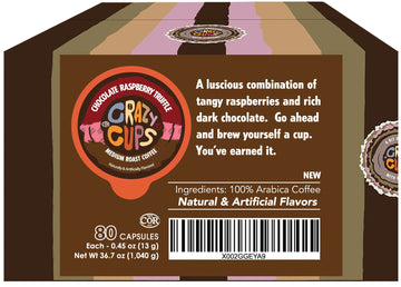 Crazy Cups Flavored Coffee, Chocolate Raspberry Truffle Coffee, Single Serve Coffee For Keurig K Cups Machines, Hot Or Iced Coff
