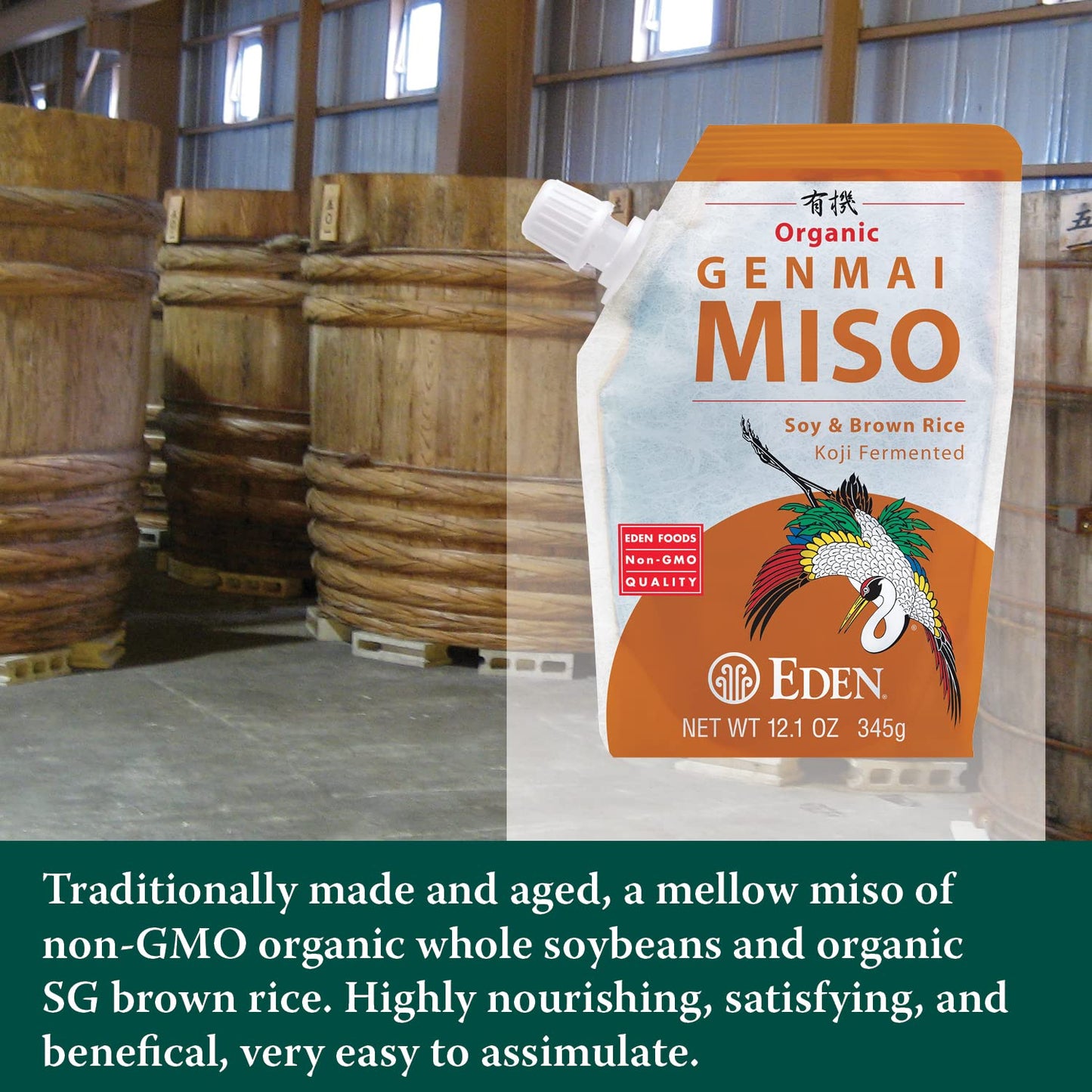 Genmai Miso, Organic Soy Bean/Brown Rice 12.1 Oz Pkg
