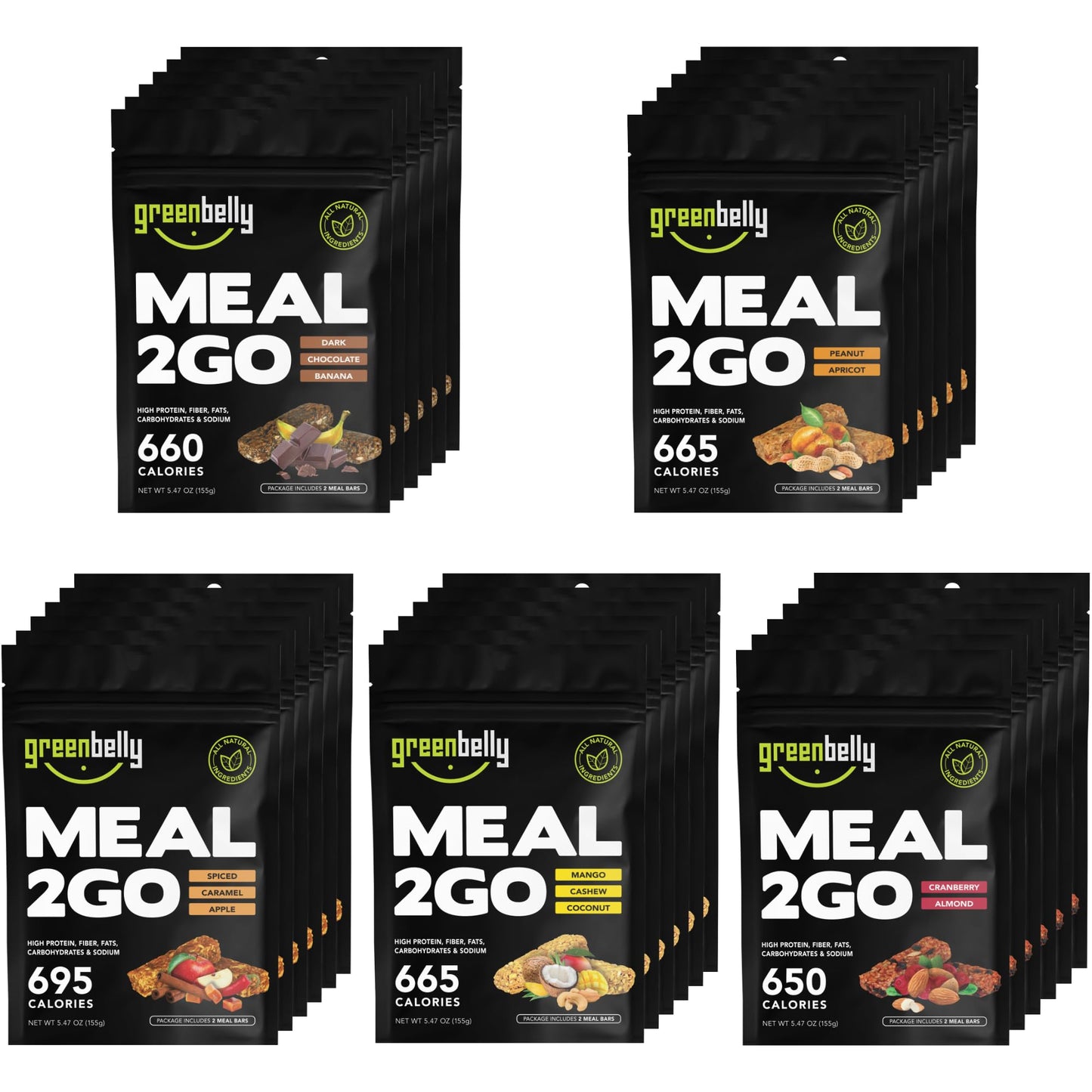 Greenbelly Backpacking Meals | All Natural Hiking Meal Bars | 650 Calories & High Protein | Variety, 30 Count