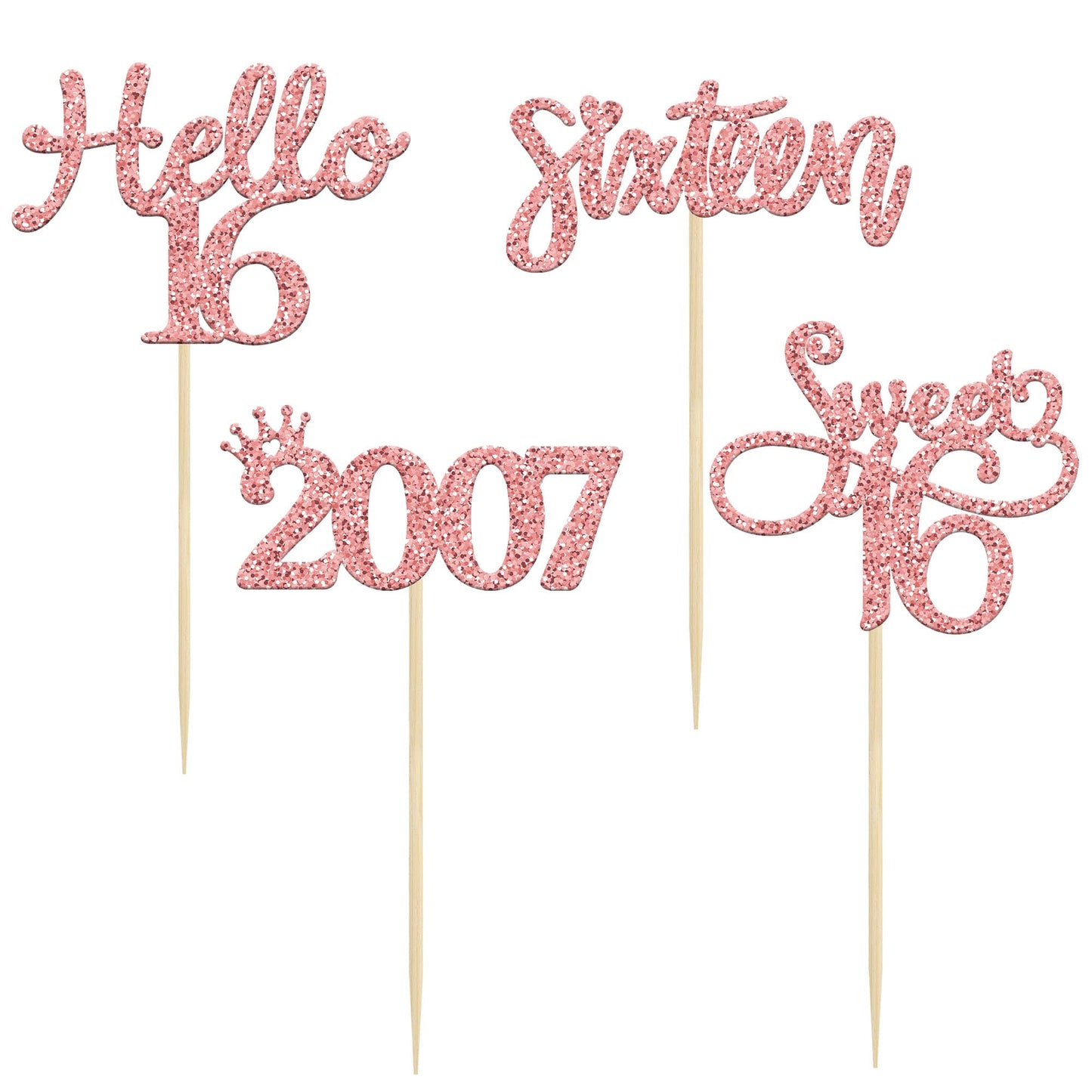 Gyufise 24 Pack Rose Gold Glitter 16Th Birthday Cupcake Toppers Hello Sweet 16 Sixteen Since 2009 Cupcake Picks For 16Th Birthday Party Cake Decorations Supplies