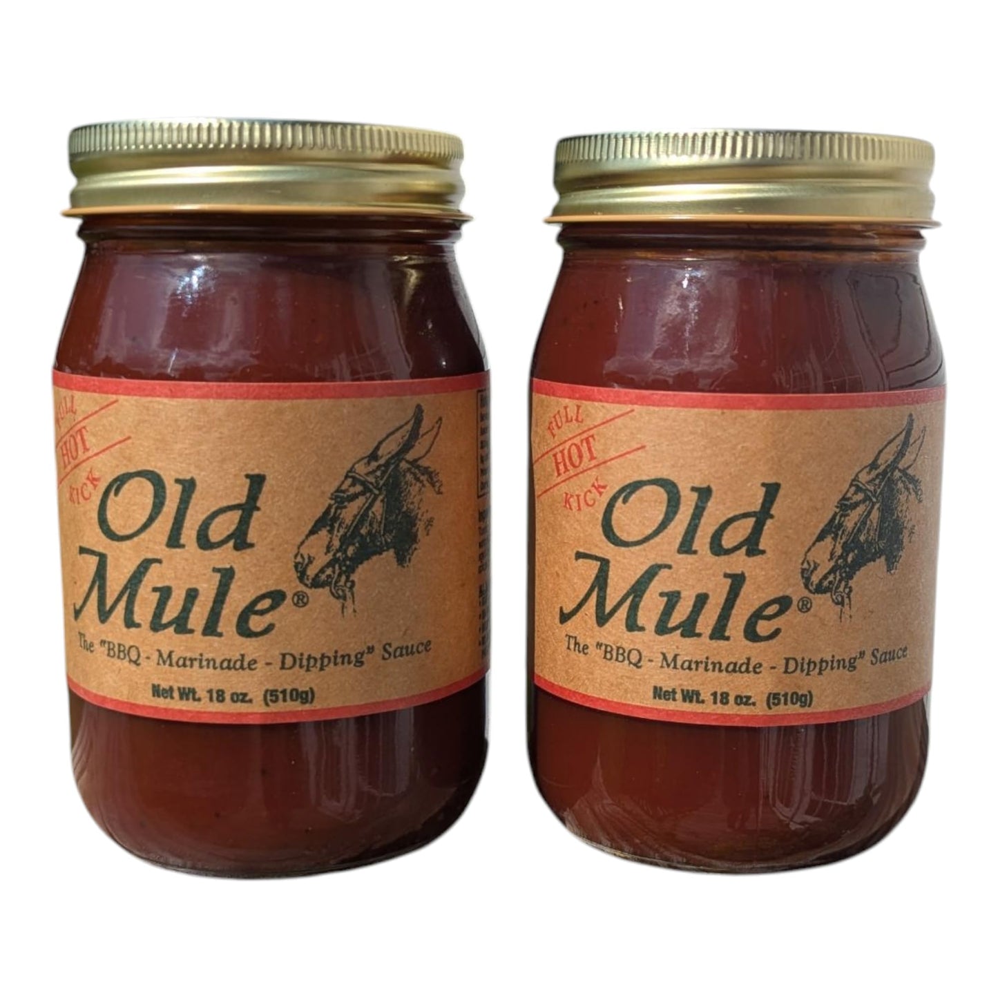 Old Mule BBQ Sauce - All-Natural, No HFCS - 2-Pack, 18 oz Jars - Batch from Blue Ridge Mountains of NC (Full Hot Kick)