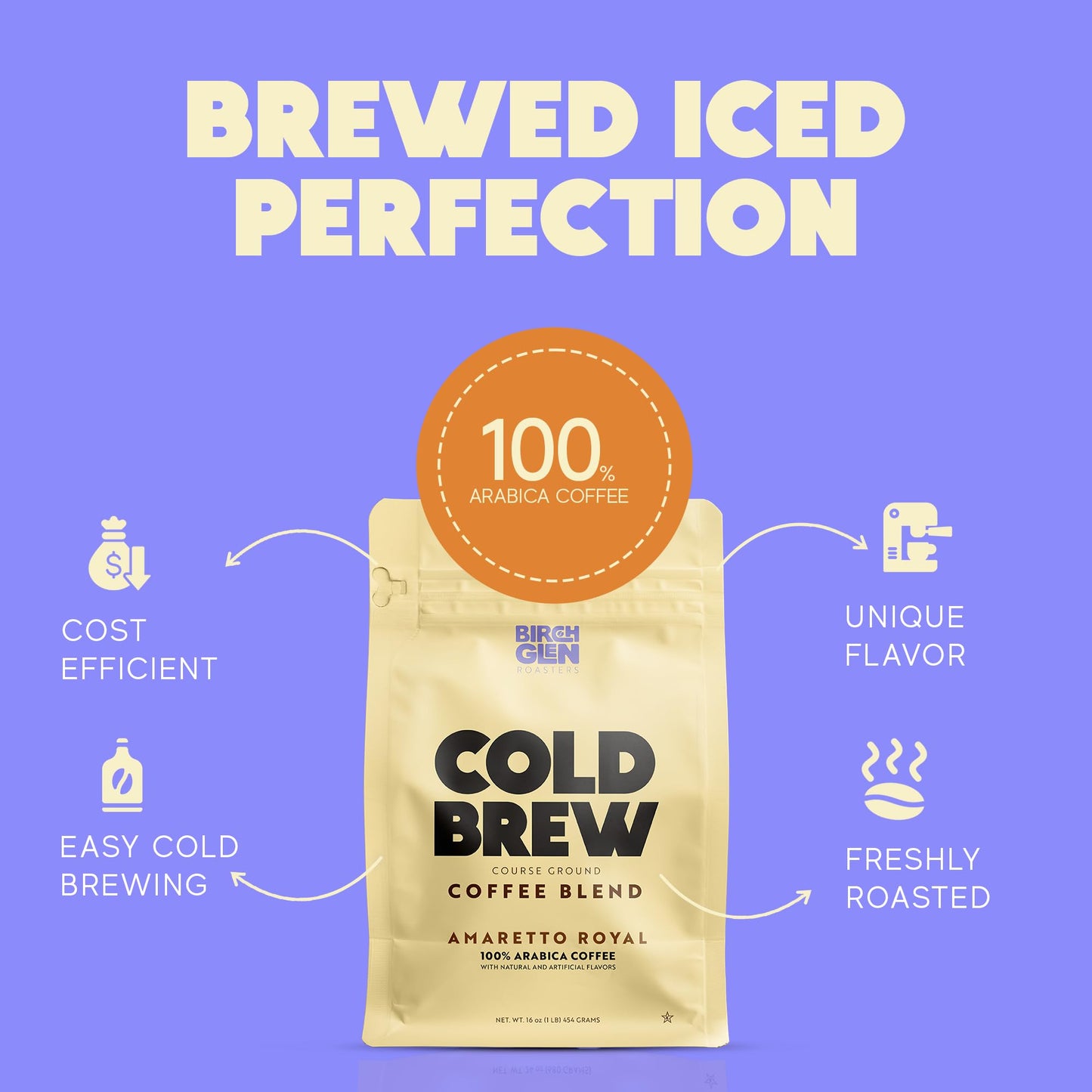 Birch Glen Roasters Cold Brew Coffee | Flavored Coarse Ground Coffee | Artisanal Roasting | 100% Arabica |1 Lb | Pecan Pie