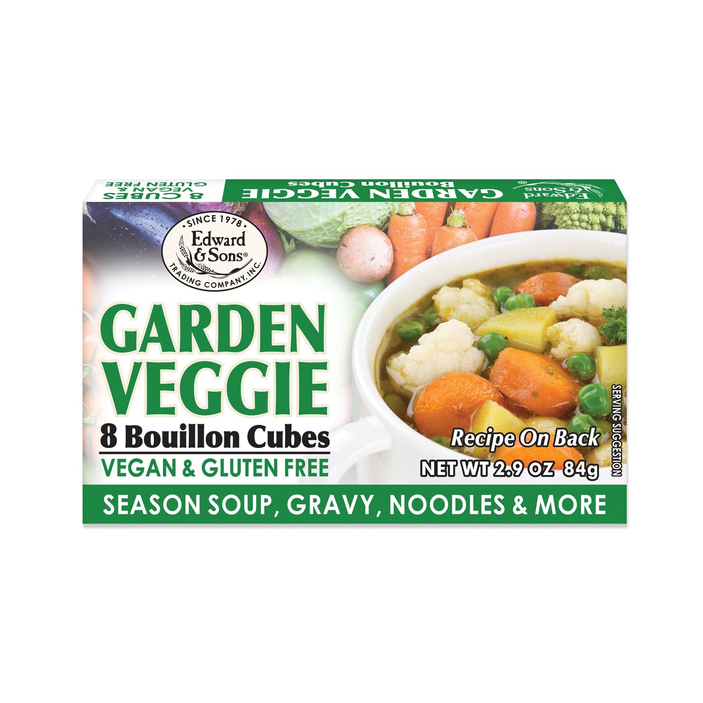 Edward & Sons Vegan Vegetable Bouillon Cubes - Vegan Broth Cubes, Gluten Free, No Trans Fat, Use in Soups, Stews and Pilafs (8